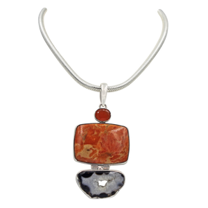 Red Sponge Coral and Black Agate Statement Pendant pendant