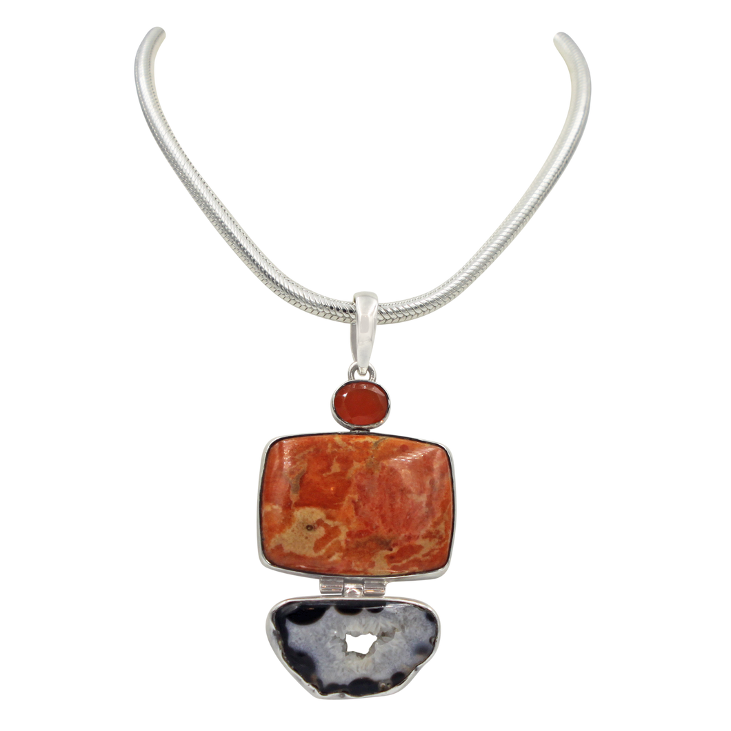 Red Sponge Coral and Black Agate Statement Pendant pendant