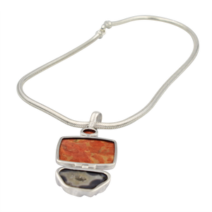 Red Sponge Coral and Black Agate Statement Pendant pendant