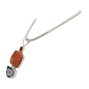 Red Sponge Coral and Black Agate Statement Pendant pendant