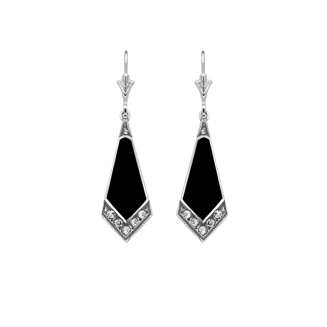 Timeless Classics Art Deco Swarovski Crystals Earrings with Black Inlay