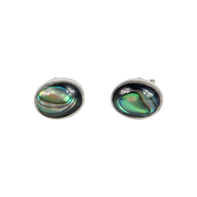 Load image into Gallery viewer, Classic bezel set shell and coral oval studs in sterling silver
