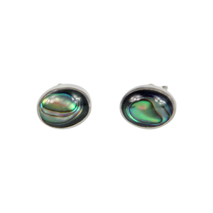 Classic bezel set shell and coral oval studs in sterling silver