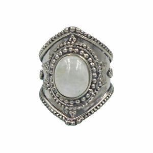 Handcrafted Sterling Silver Statement Ring with a Beautiful Cabochon cut Rainbow Moonstone
