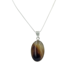 Load image into Gallery viewer, Very Beautiful Long Oval-Shaped Banded Agate Pendant Handcrafted on .925 Sterling Silver
