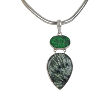 Load image into Gallery viewer, Sterling Silver Pedant with a Very Beautiful Seraphinite  Pendant Accent With a Sparkling Uvarovite
