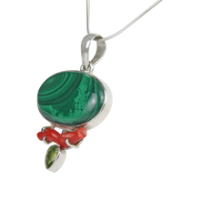 Load image into Gallery viewer, Pretty Oval shaped Malachite  Accent with a Red Coral Branch and a Beautiful Faceted Peridot
