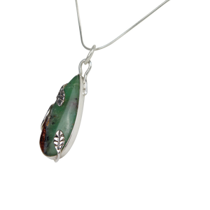 Sterling Silver Wrap Over Pendant Set With a Long Teardrop Chrysoprase Stone