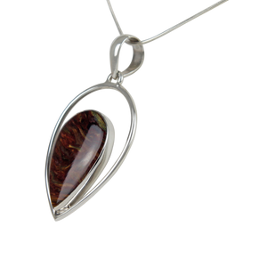 Dual Inverted Tear Drop Steling Silver Pendant with a Beautiful Brown Pietersite Gems Stone