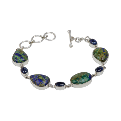 Beautiful Azurite Malachite Sterling Silver Bracelet accented with Iolite Gems