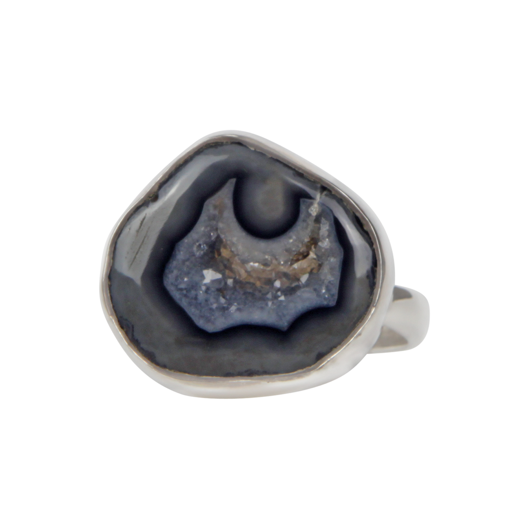 Small Black Agate Sterling Silver Ring