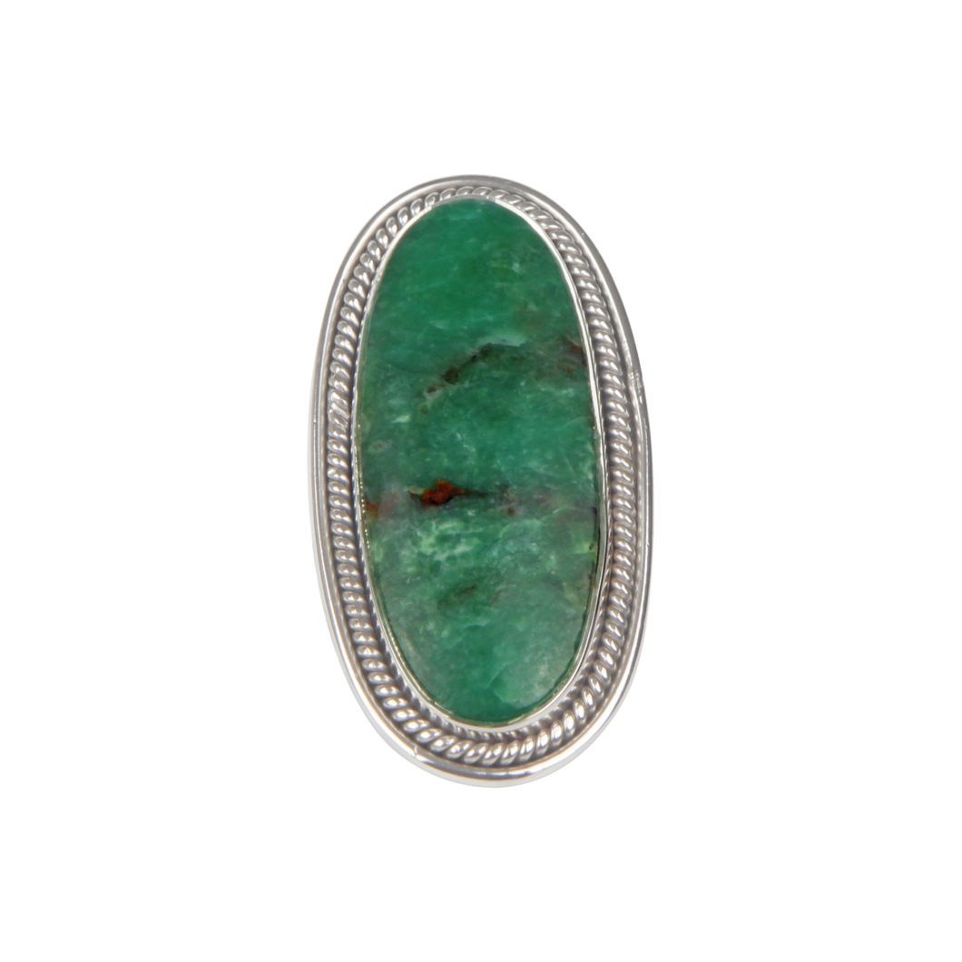 Long Oval chrysoprase Sterling Silver Ring