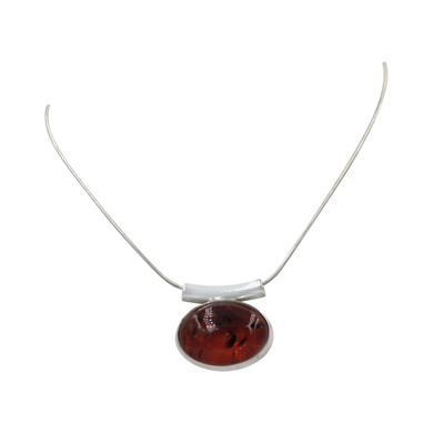 Stunning Oval Shaped Brown Amber Statement Pendant Handcrafted on .925 Sterling Silver