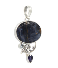 Load image into Gallery viewer, Sterling Silver Pendant with a Pietersite Gemstone with two accent stones Iolite, Blue Topaz
