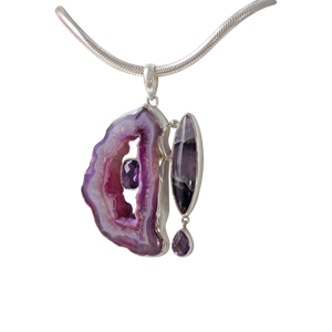 Purple Agate and Banded Amethyst Statement Pendant