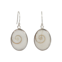 Load image into Gallery viewer, Elegant shell and coral oval dangle earrings, set into sterling silver
