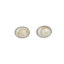 Load image into Gallery viewer, Classic bezel set shell and coral oval studs in sterling silver
