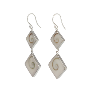 Statement double square Shiva shell earrings set into sterling silver