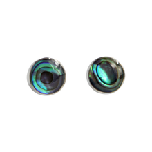 Load image into Gallery viewer, Elegant bezel set shell and coral circle studs in sterling silver
