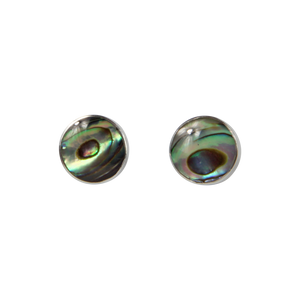 Classic bezel set shell and coral circle studs in sterling silver