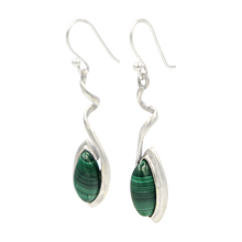 Load image into Gallery viewer, Swirl Twist Long Drop Earring with a beautiful lens shaped natural crystal stone
