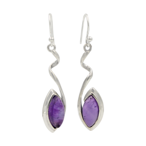 Swirl Twist Long Drop Earring with a beautiful lens shaped natural crystal stone