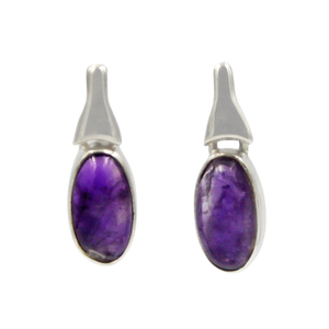 Drop Earrings Amethyst with a Silver Stud Fitting