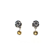 Load image into Gallery viewer, Beautifully Handcrafted Intricate Rose Stud Earring with a faceted Citine
