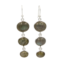 Load image into Gallery viewer, Handcrafted sequential drop earring with falling oval shaped gemstones
