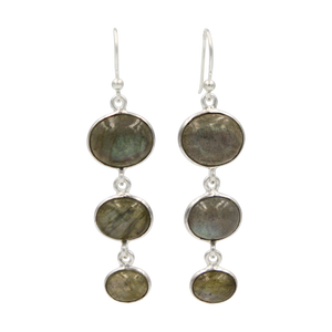 Handcrafted sequential drop earring with falling oval shaped gemstones