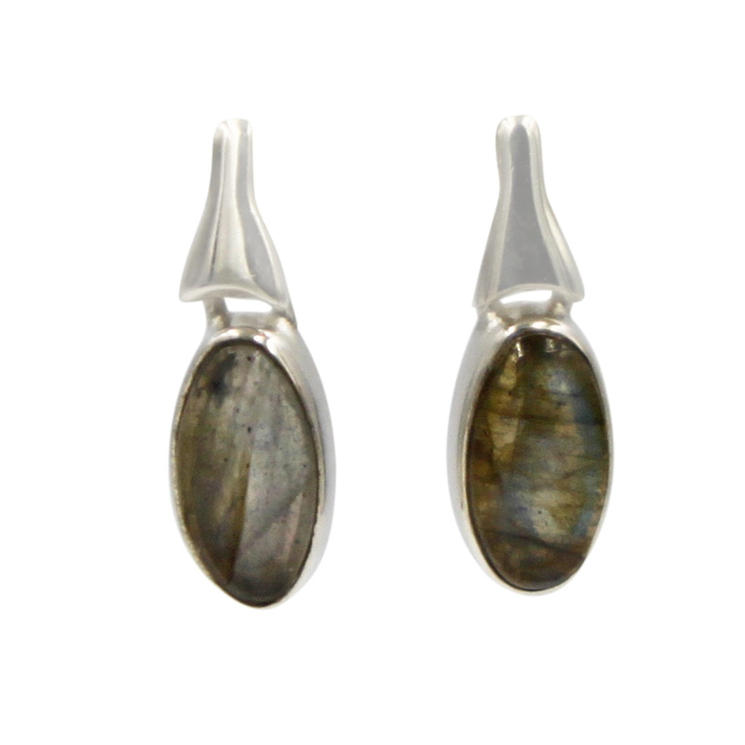 Drop Earrings Dark Labradorite with a Silver Stud Fitting