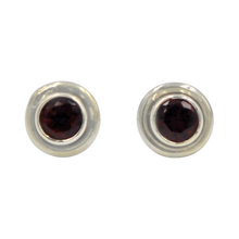 Load image into Gallery viewer, Silver Stud Earrings with half sphere cabochon gemstone with silver surround
