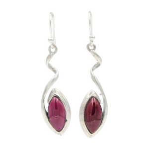 Swirl Twist Long Drop Earring with a beautiful lens shaped natural crystal stone