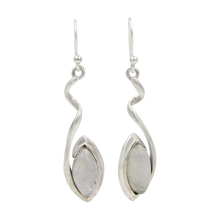 Load image into Gallery viewer, Swirl Twist Long Drop Earring with a beautiful lens shaped natural crystal stone
