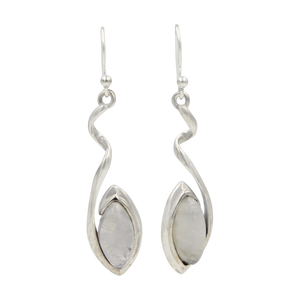 Swirl Twist Long Drop Earring with a beautiful lens shaped natural crystal stone