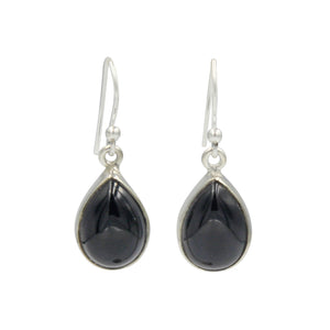 Sundari Large Tear Drop Black Onyx gem-set silver earrings