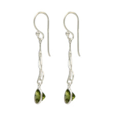 Load image into Gallery viewer, Modern Earrings Peridot Accents with a Single Line Heart Design
