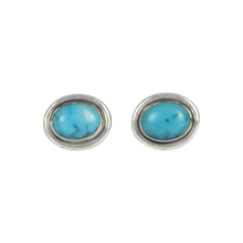 Load image into Gallery viewer, Large oval gemstone stud earrings with a sterling silver surround
