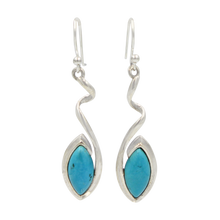 Load image into Gallery viewer, Swirl Twist Long Drop Earring with a beautiful lens shaped natural crystal stone
