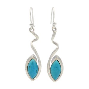 Swirl Twist Long Drop Earring with a beautiful lens shaped natural crystal stone