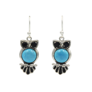 Sterling Silver Owl Earring with Semi Precious Stone