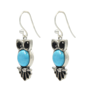 Sterling Silver Owl Earring with Semi Precious Stone