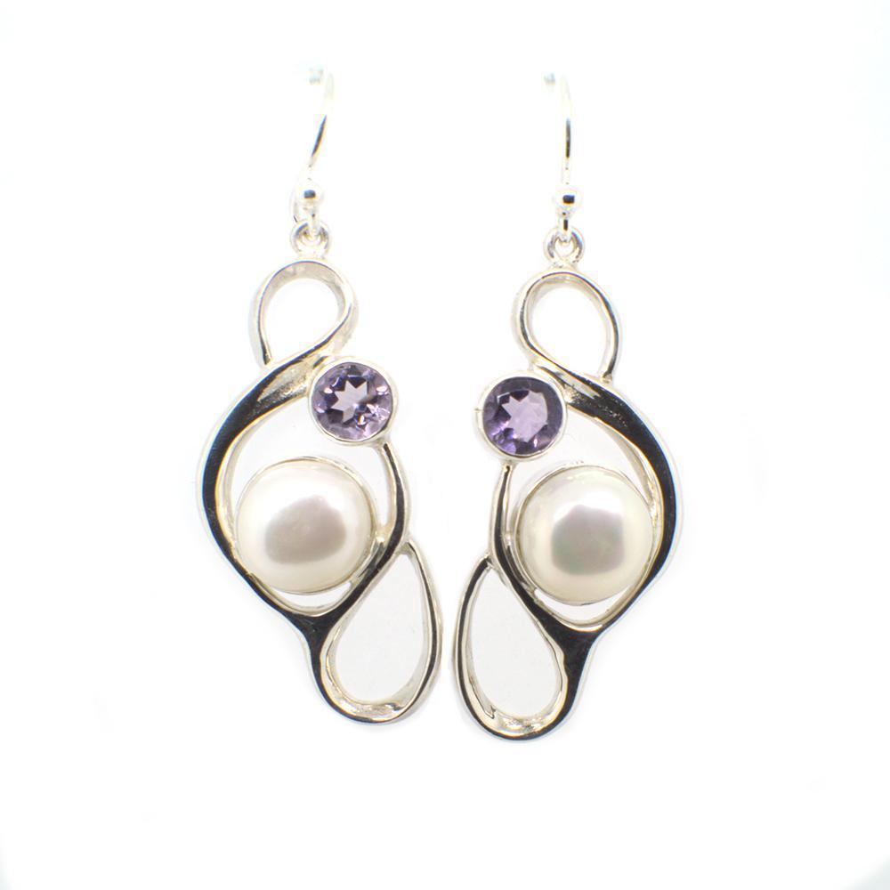 Large Pearl Swirly Earring with an accent gemstone