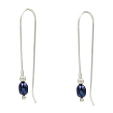 Load image into Gallery viewer, A lovely sterling silver long drop wire earring with a beautiful Grey Pearl
