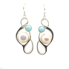 Load image into Gallery viewer, Large Pearl Swirly Earring with an accent gemstone
