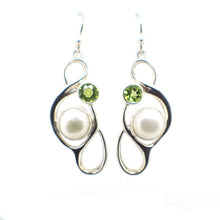 Load image into Gallery viewer, Large Pearl Swirly Earring with an accent gemstone
