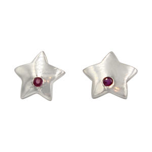 Beautiful Star Shaped Sterling Silver Stud Eariing with a faceted Gemstone