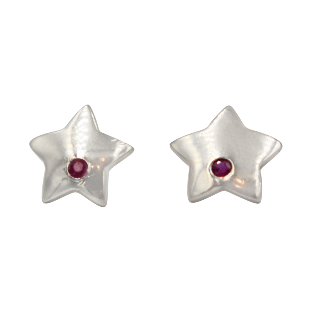 Beautiful Star Shaped Sterling Silver Stud Eariing with a faceted Gemstone