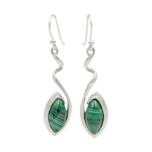 Load image into Gallery viewer, Swirl Twist Long Drop Earring with a beautiful lens shaped natural crystal stone
