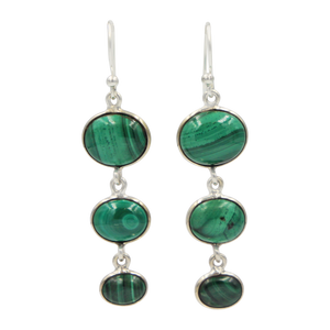 Handcrafted sequential drop earring with falling oval shaped gemstones